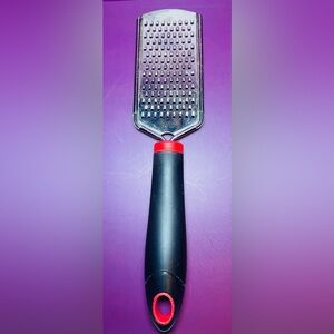 Handheld Flat Cheese Grater Stainless Steel w/ Black & Red Comfort Grip Handle